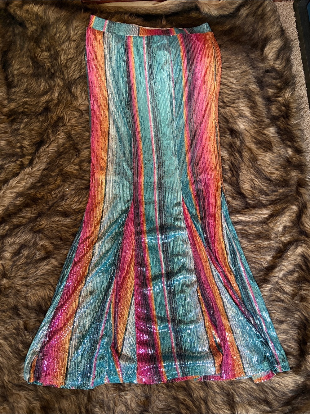 Crazy Train Multicolor Striped sparkling Sequin Skirt Size Medium